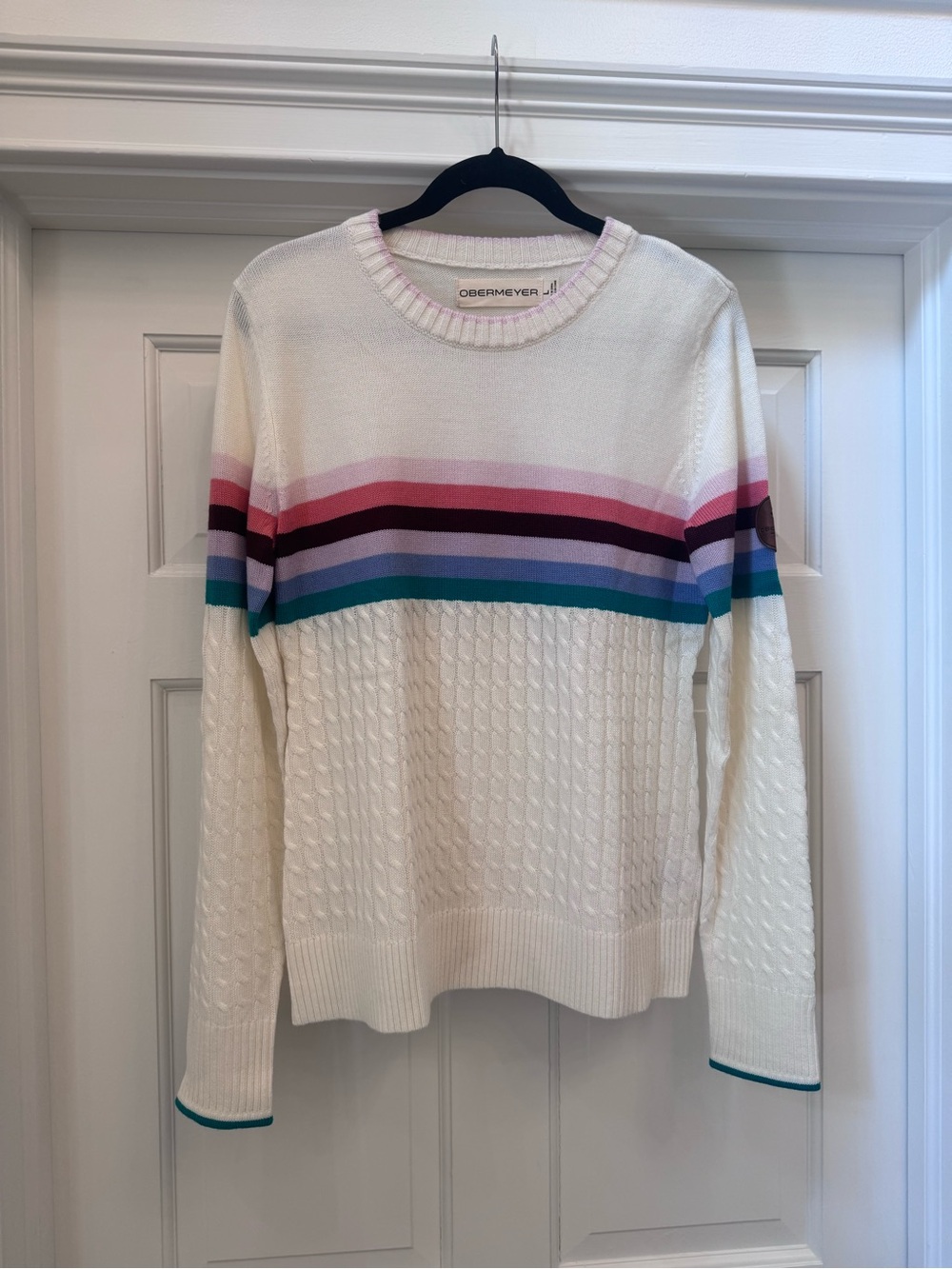 Obermeyer Cable-Knit Sweater with Pink, Burgundy, Purple & Teal Stripes